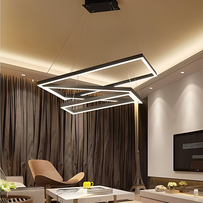 Modern Black Tiered Rectangular Chandelier For Contemporary Interiors