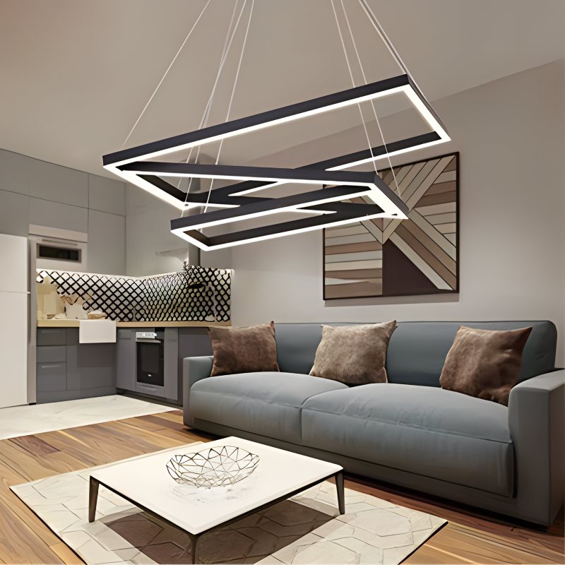 Modern Black Tiered Rectangular Chandelier For Contemporary Interiors