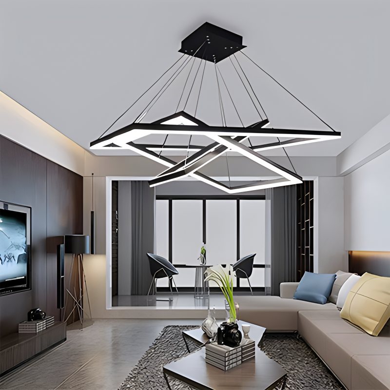 Modern Black Tiered Rectangular Chandelier For Contemporary Interiors