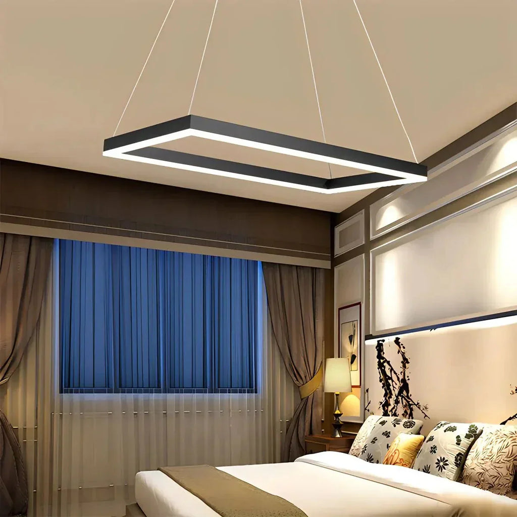 Modern Black Tiered Rectangular Chandelier For Contemporary Interiors