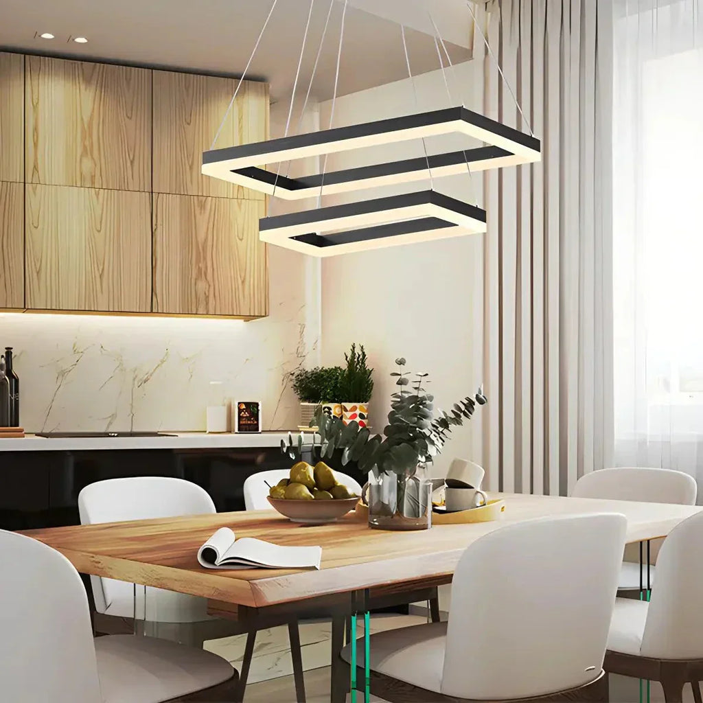 Modern Black Tiered Rectangular Chandelier For Contemporary Interiors