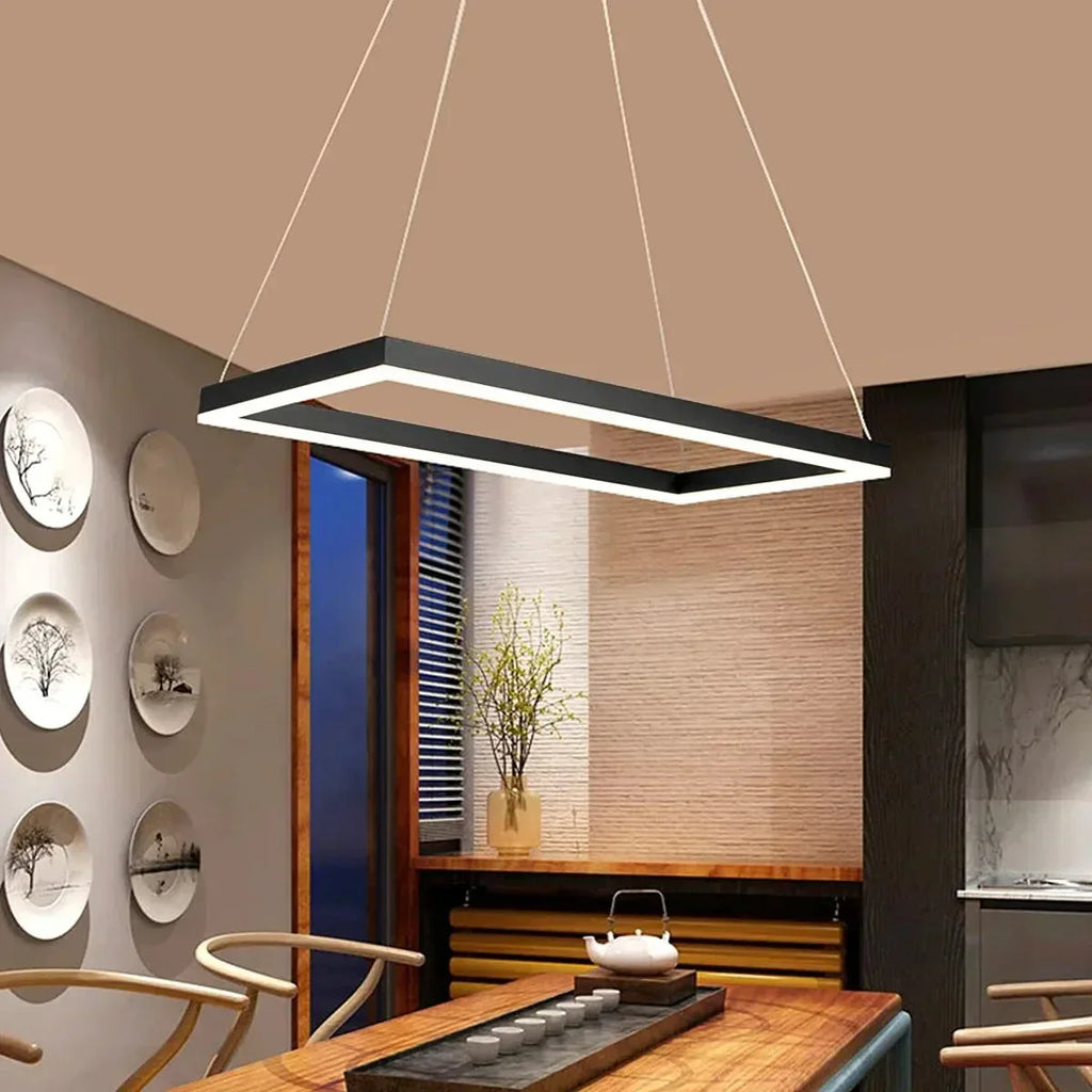 Modern Black Tiered Rectangular Chandelier For Contemporary Interiors