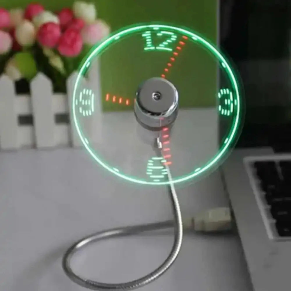 TimeGlow USB-Powered Clock Fan LED Display And Adjustable Airflow