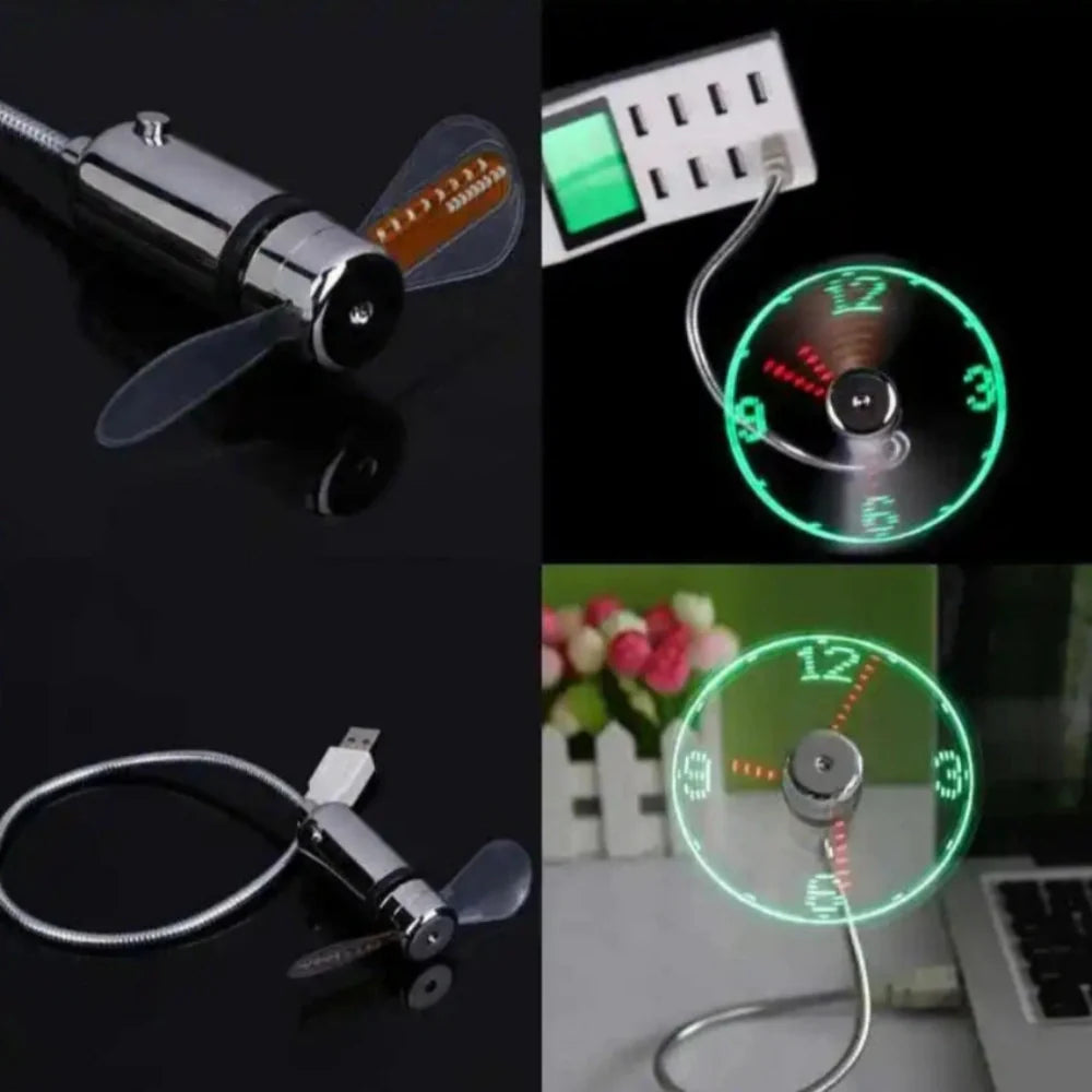 TimeGlow USB-Powered Clock Fan LED Display And Adjustable Airflow