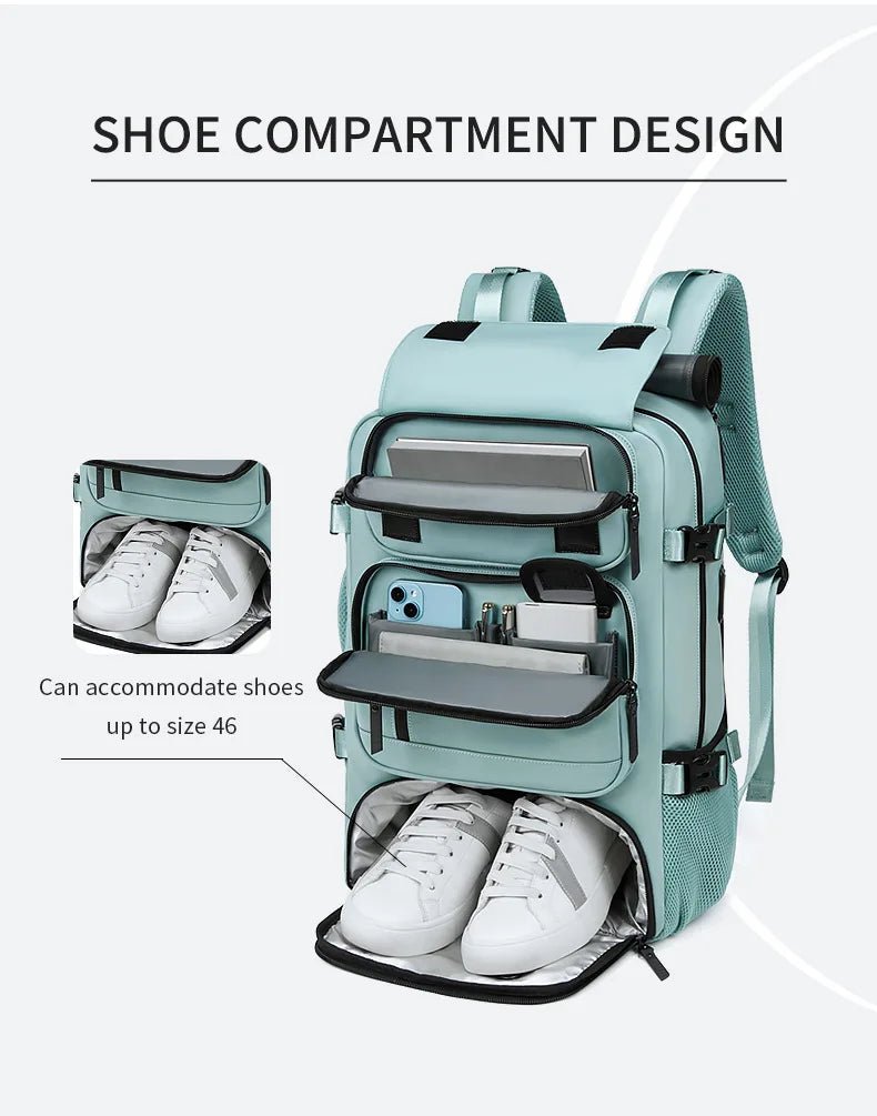 TravelMax Waterproof Backpack With USB Port And Shoe Compartment For Easy Travel