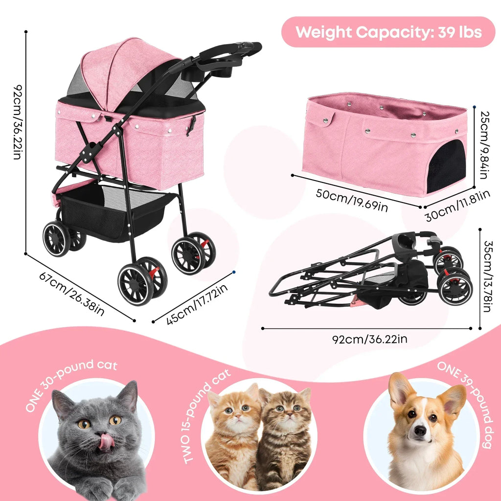 Travel Buddy Water Resistant Lightweight Pet Stroller For Cats And Small Dogs Foldable
