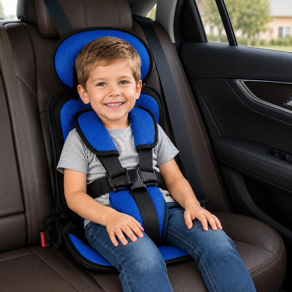 Travel Buddy Foldable Booster Car Seat With Five Point Harness For Travel Convenience