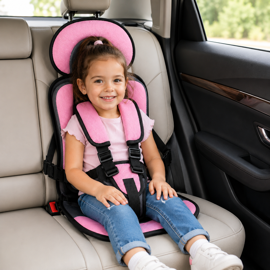 Travel Buddy Foldable Booster Car Seat With Five Point Harness For Travel Convenience
