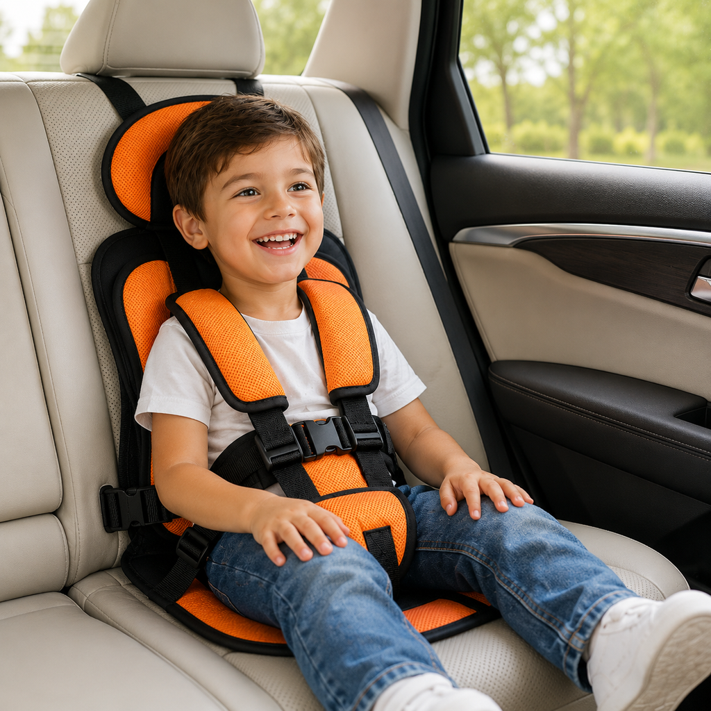 Travel Buddy Foldable Booster Car Seat With Five Point Harness For Travel Convenience