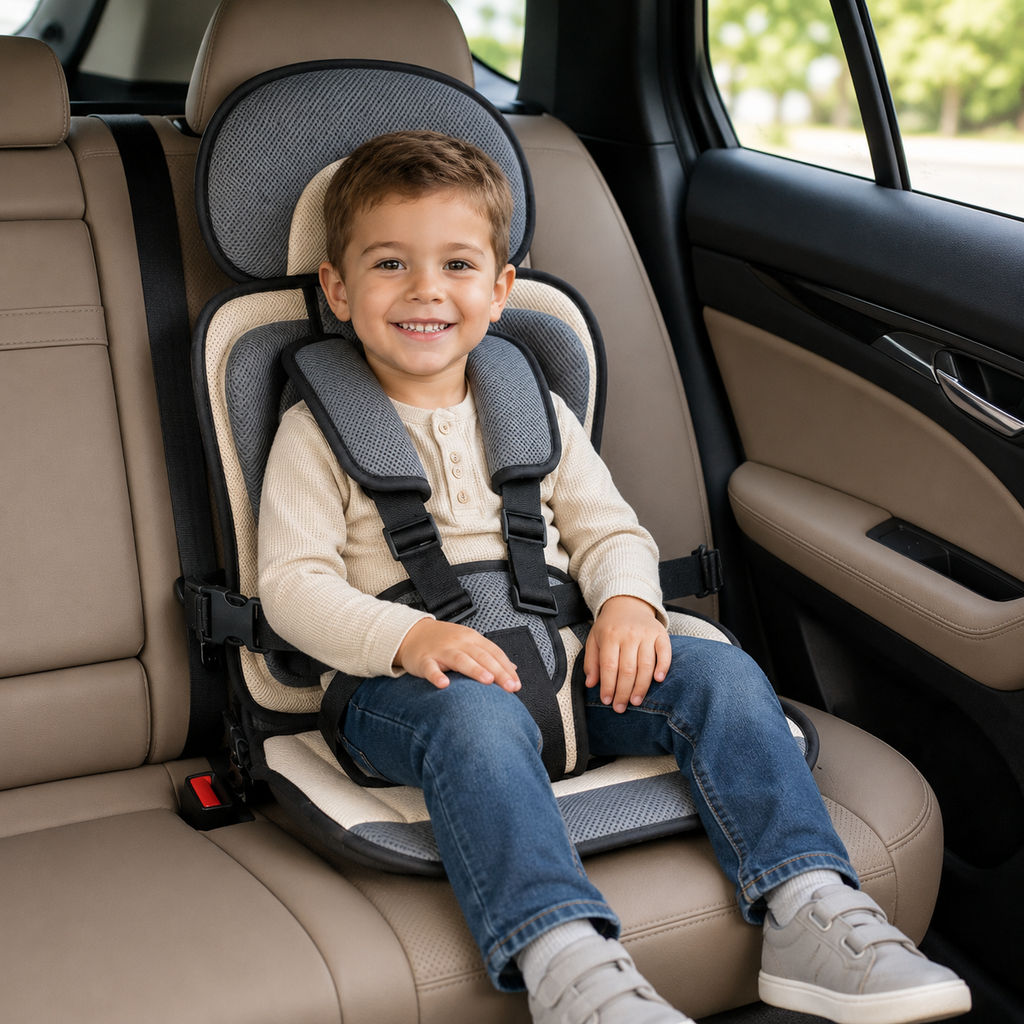 Travel Buddy Foldable Booster Car Seat With Five Point Harness For Travel Convenience