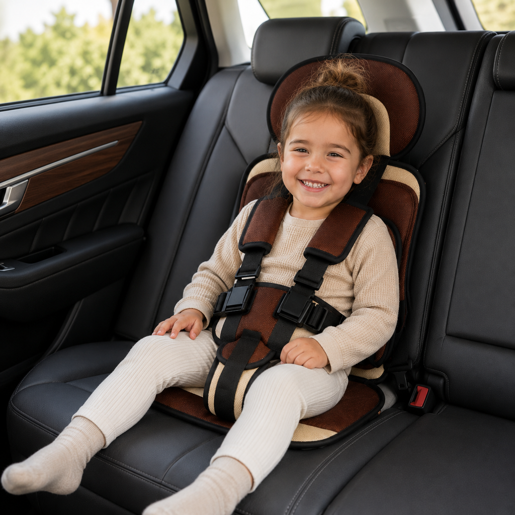 Travel Buddy Foldable Booster Car Seat With Five Point Harness For Travel Convenience