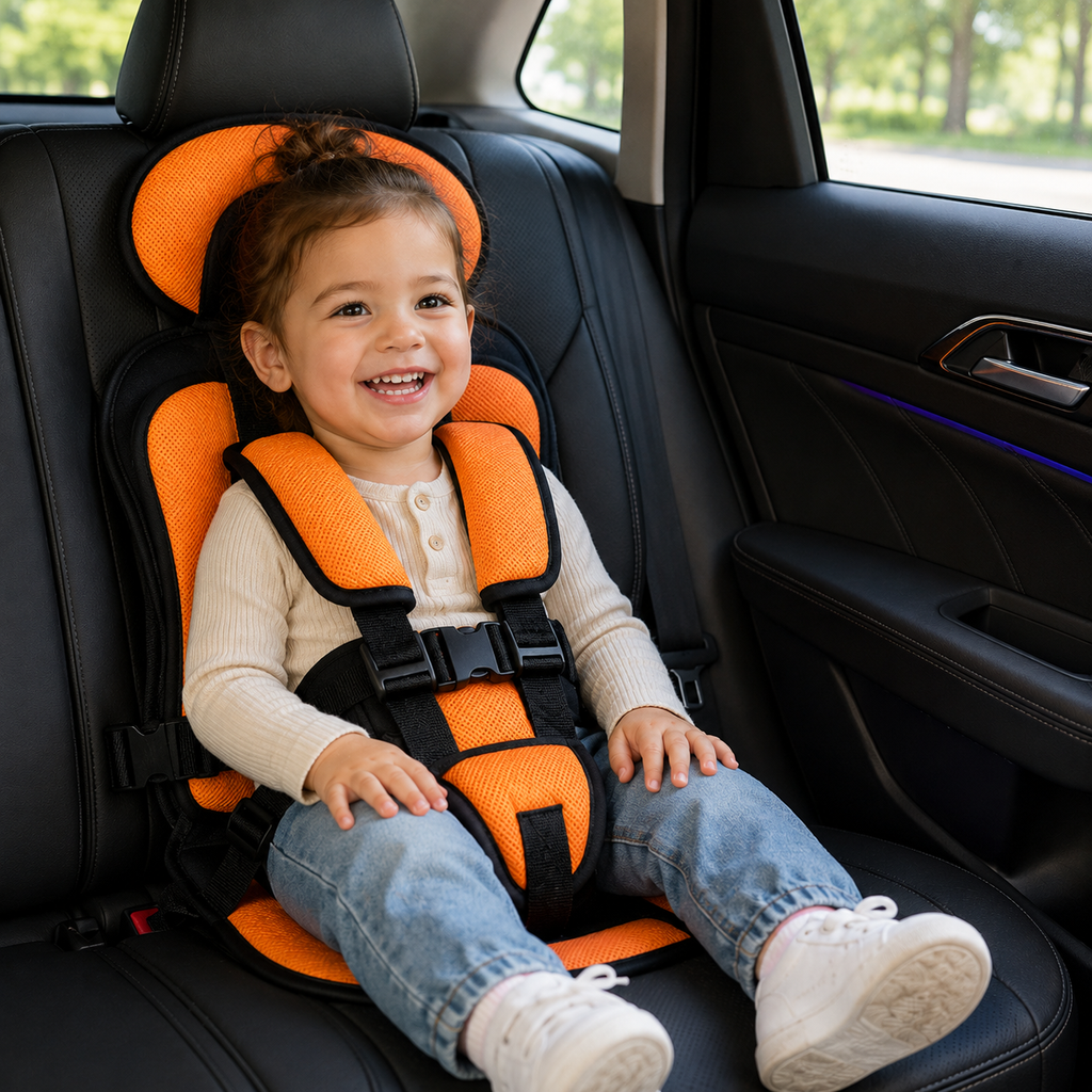 Travel Buddy Foldable Booster Car Seat With Five Point Harness For Travel Convenience
