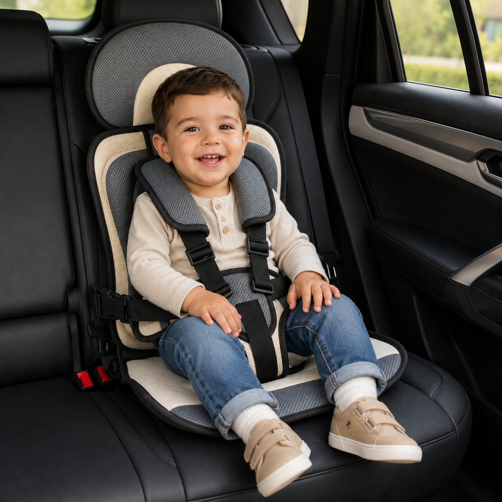 Travel Buddy Foldable Booster Car Seat With Five Point Harness For Travel Convenience