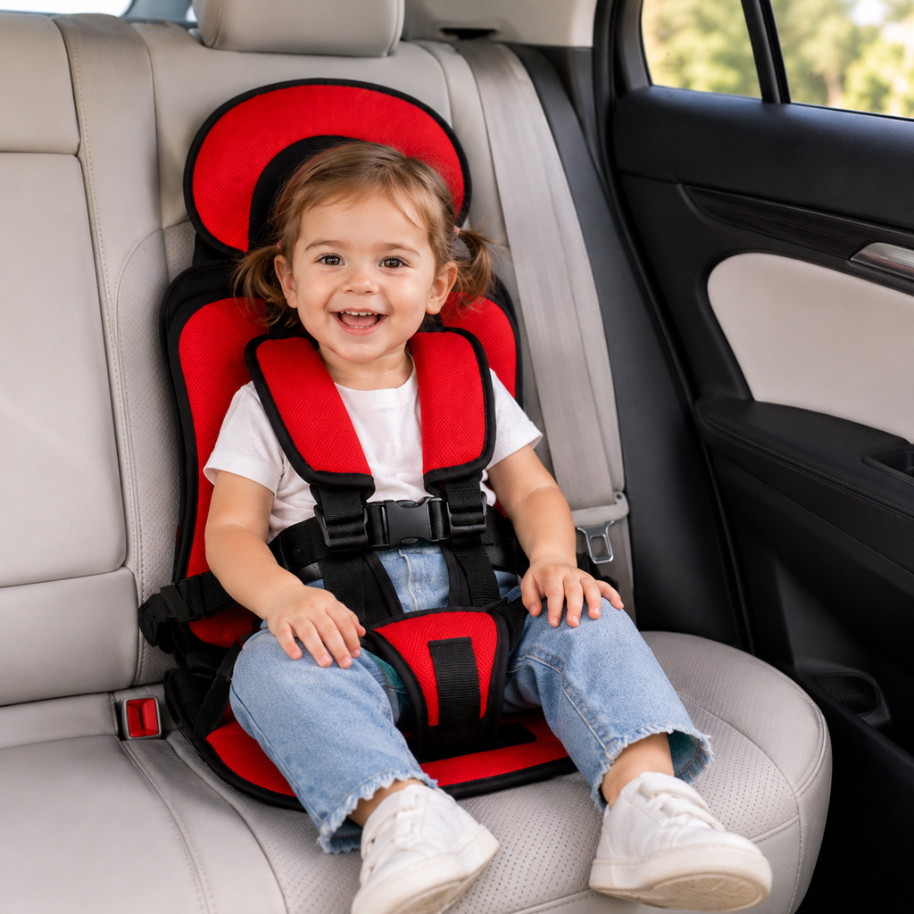 Travel Buddy Foldable Booster Car Seat With Five Point Harness For Travel Convenience