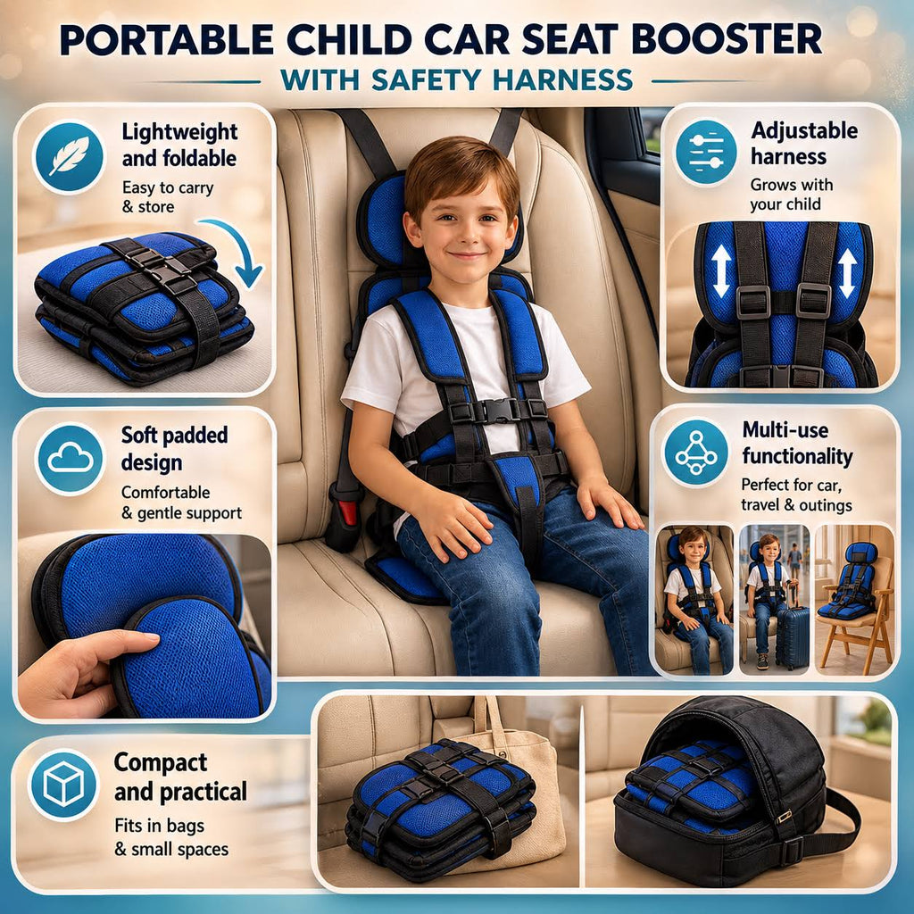 Travel Buddy Portable Lightweight Car Booster With Five Point Harness For Safer Travel