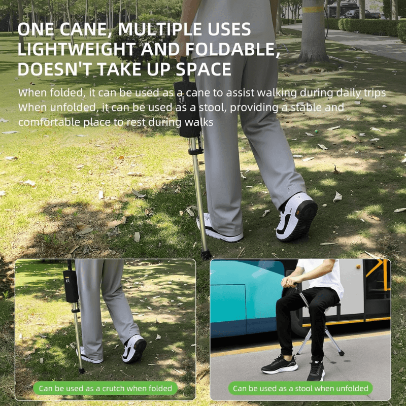 Travel Companion Foldable Walking Cane With Seat Height Adjustable Lightweight Outdoor Use