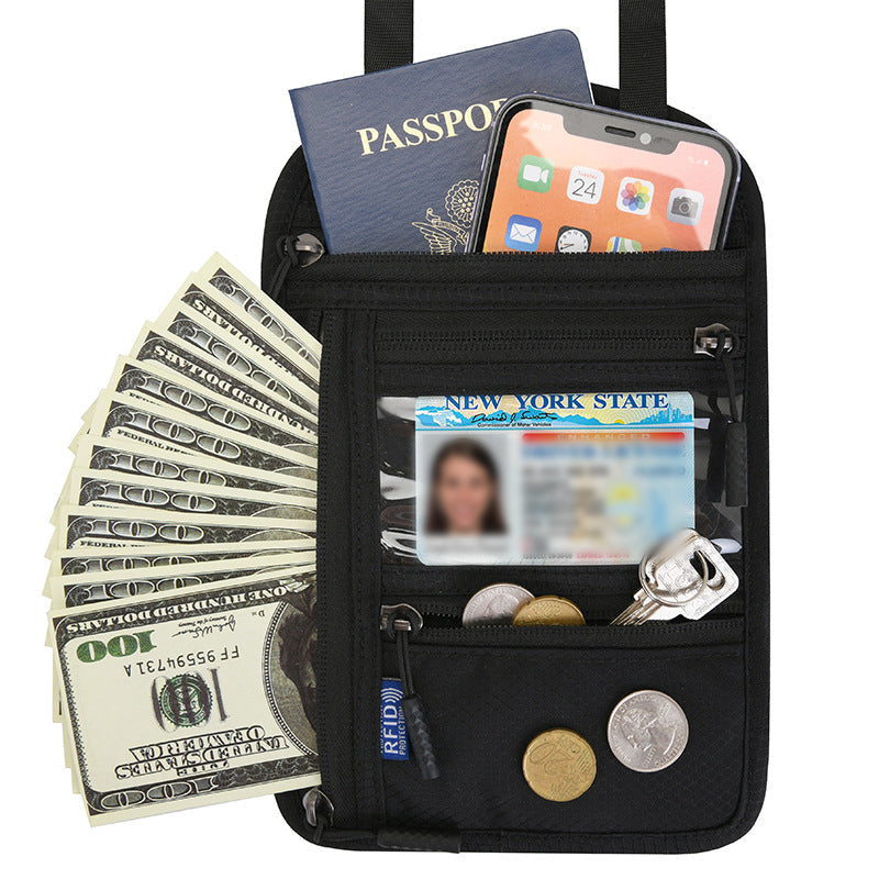 Travel Neck Pouch With RFID Blocking Passport Holder Water-Resistant