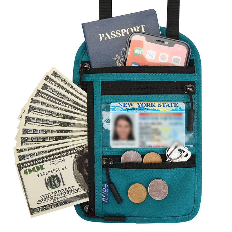 Travel Neck Pouch With RFID Blocking Passport Holder Water-Resistant