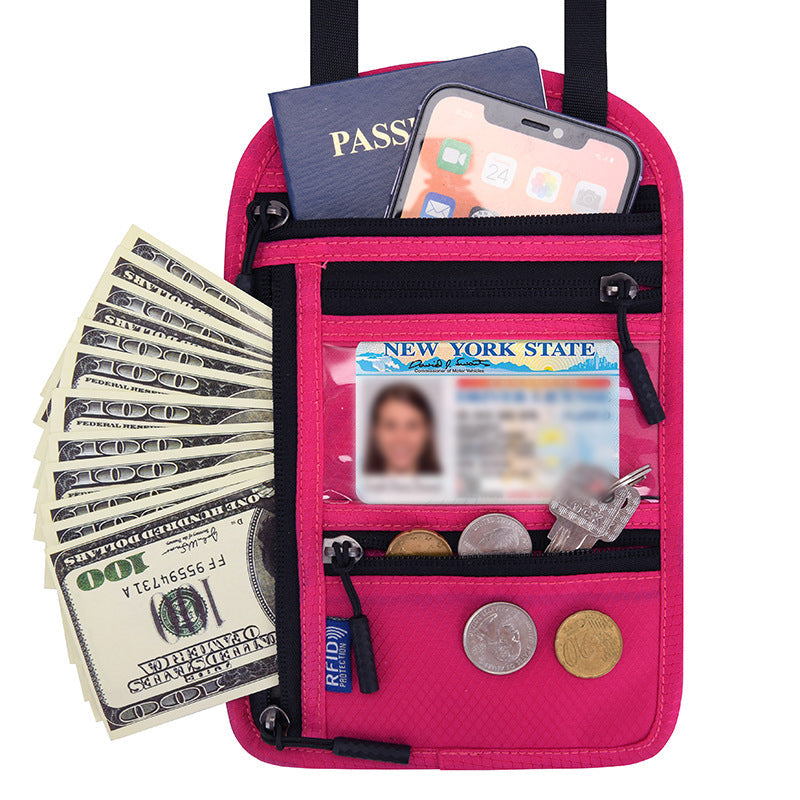 Travel Neck Pouch With RFID Blocking Passport Holder Water-Resistant