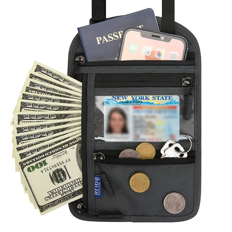 Travel Neck Pouch With RFID Blocking Passport Holder Water-Resistant