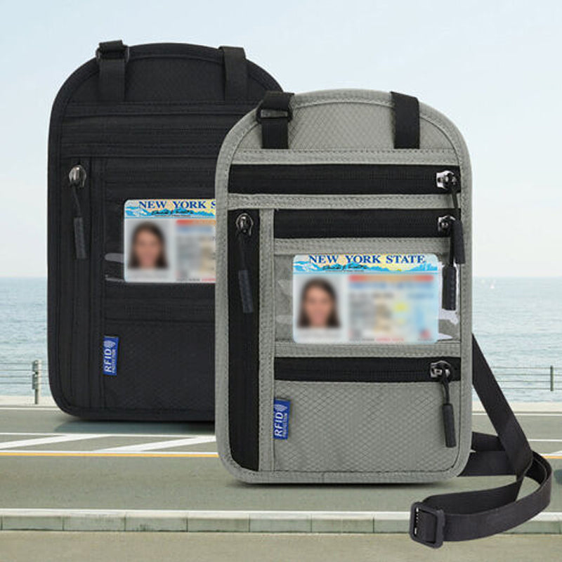 Travel Neck Pouch With RFID Blocking Passport Holder Water-Resistant