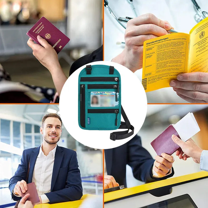 Travel Neck Pouch With RFID Blocking Passport Holder Water-Resistant