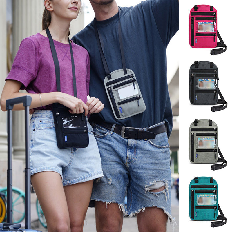 Travel Neck Pouch With RFID Blocking Passport Holder Water-Resistant