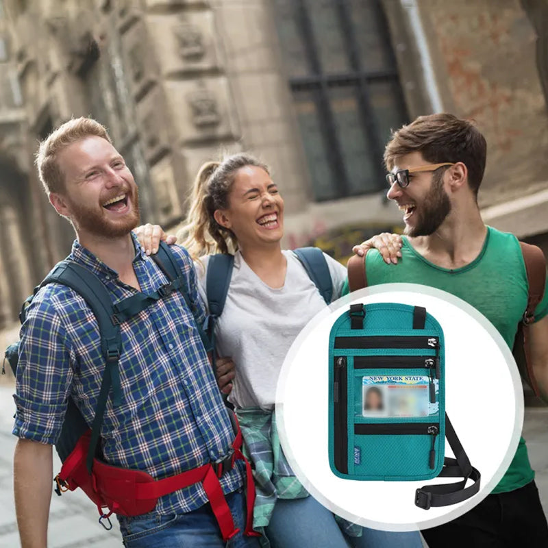 Travel Neck Pouch With RFID Blocking Passport Holder Water-Resistant