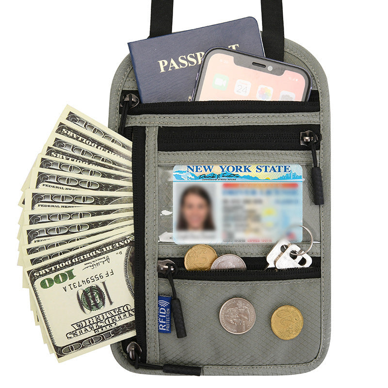 Travel Neck Pouch With RFID Blocking Passport Holder Water-Resistant