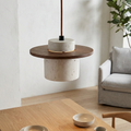Travertine Ceiling Lamp With Natural Shade Minimalist Elegant Design