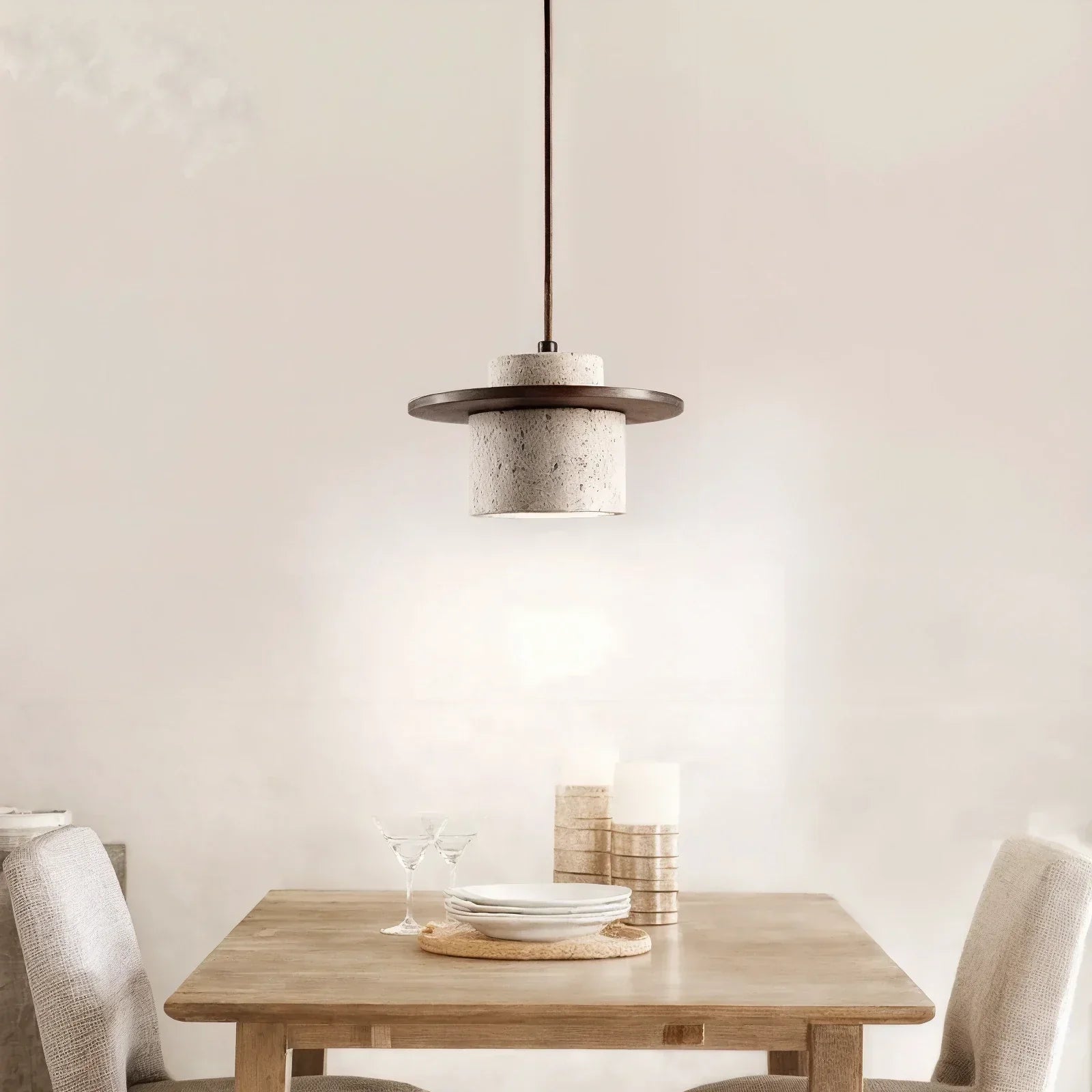 Travertine Ceiling Lamp With Natural Shade Minimalist Elegant Design