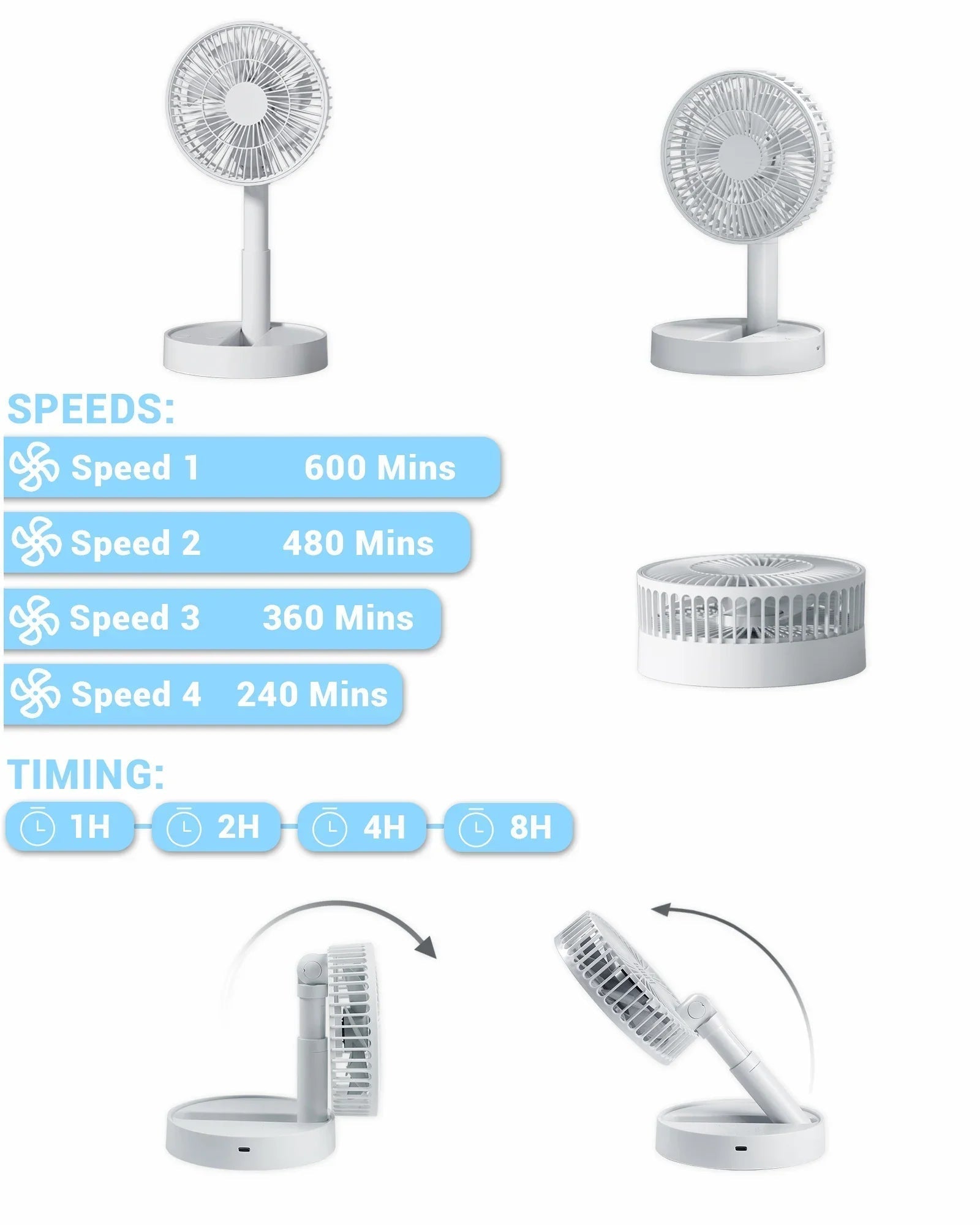 USB Table Fan With Four-Speed Settings For Indoor And Outdoor Comfort