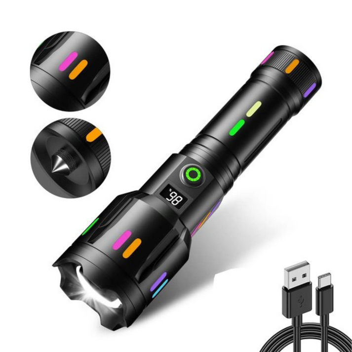 Ultimate LED Flashlight: 9000 Lumens Rechargeable With Zoom Feature, Durable Design