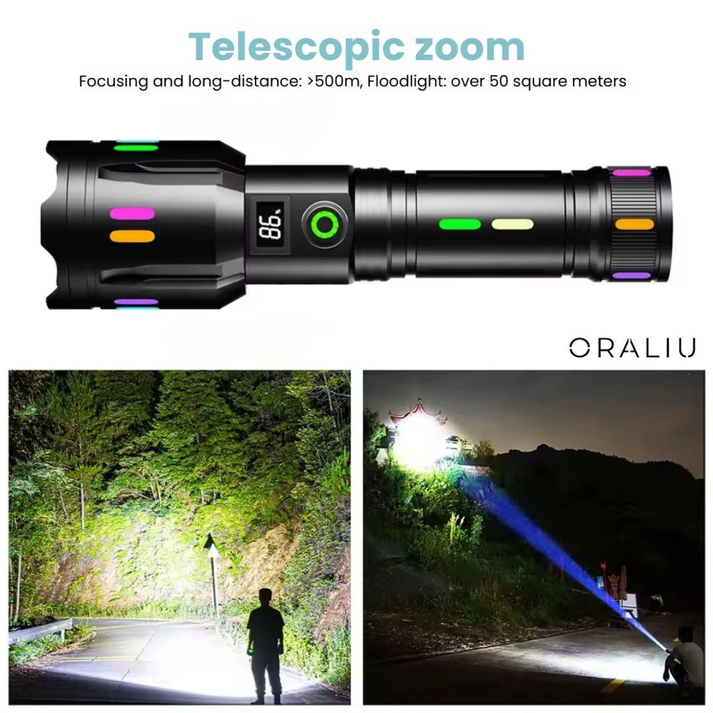 Ultimate LED Flashlight: 9000 Lumens Rechargeable With Zoom Feature, Durable Design
