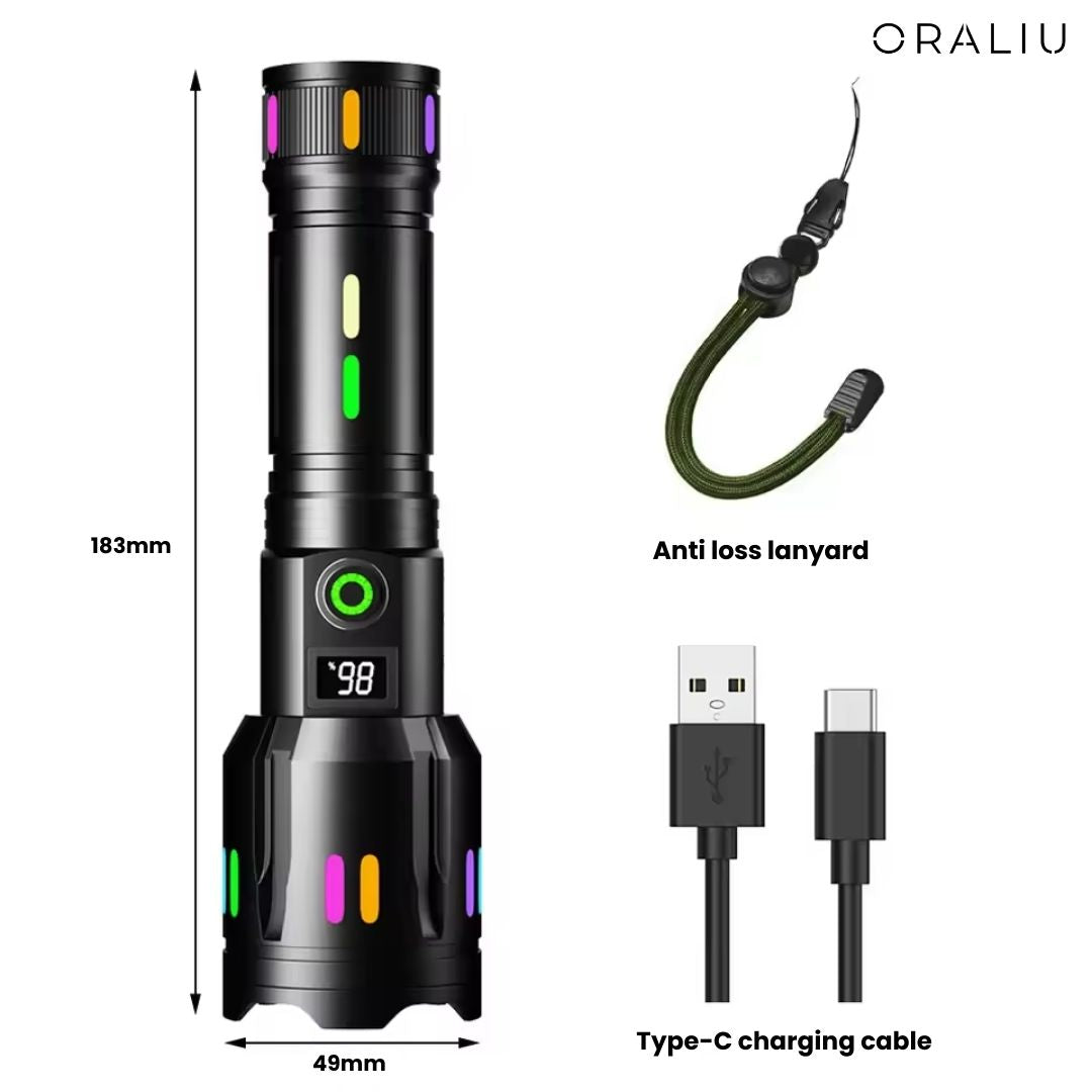 Ultimate LED Flashlight: 9000 Lumens Rechargeable With Zoom Feature, Durable Design