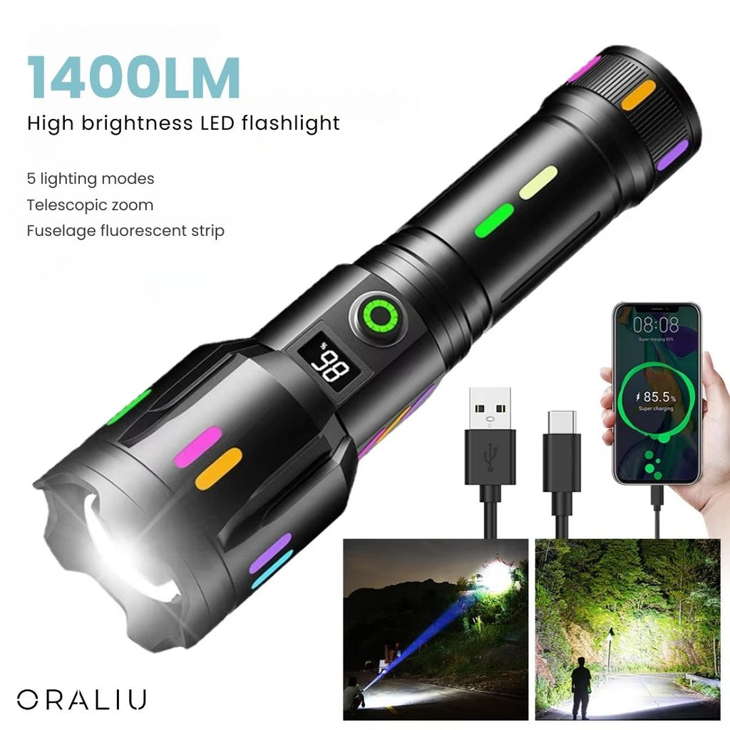 Ultimate LED Flashlight: 9000 Lumens Rechargeable With Zoom Feature, Durable Design