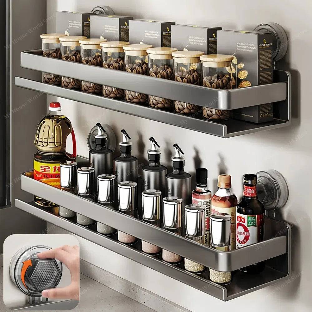 Vera Wall Mounted Spice Rack With Adjustable Suction Cups For Easy Kitchen Organization