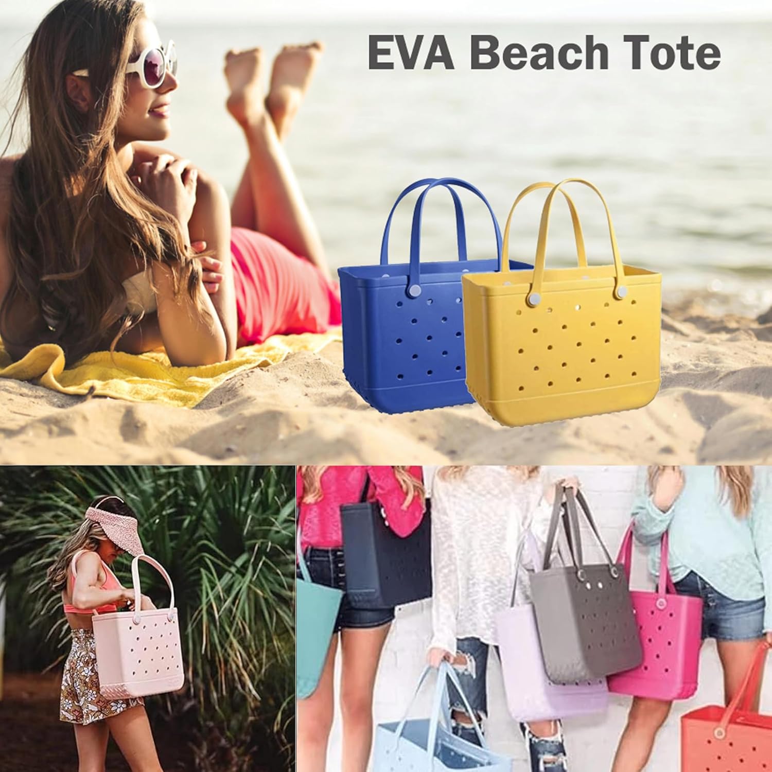 EVA Beach Tote With Vent Holes For Easy Cleaning Waterproof And Sandproof
