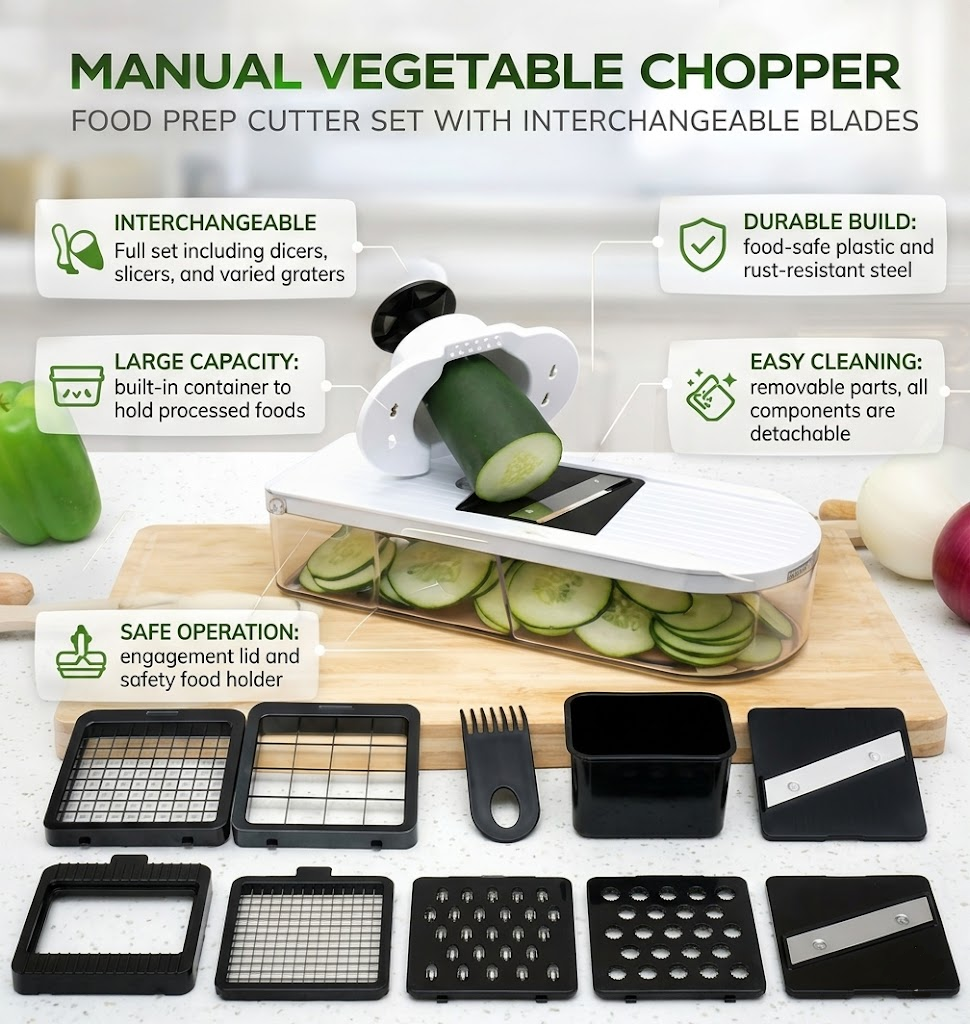 Versatile Kitchen Cutter Handheld Veggie Cutter With Seven Blades For Quick Prep