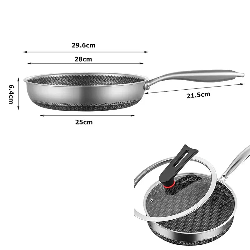 Honeycomb Nonstick Frying Pan With Lid For Easy Eggs, Steak And Fish