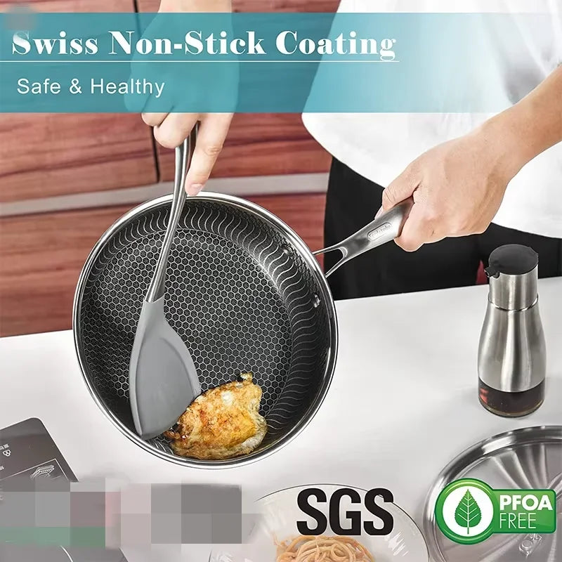 Honeycomb Nonstick Frying Pan With Lid For Easy Eggs, Steak And Fish