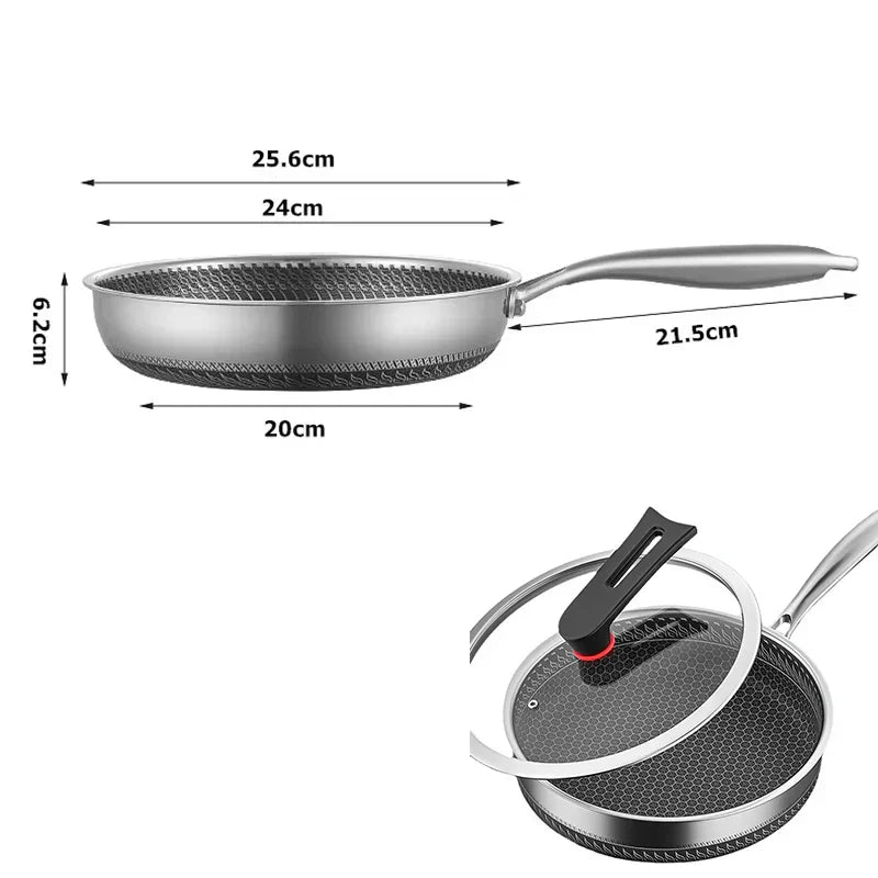 Honeycomb Nonstick Frying Pan With Lid For Easy Eggs, Steak And Fish