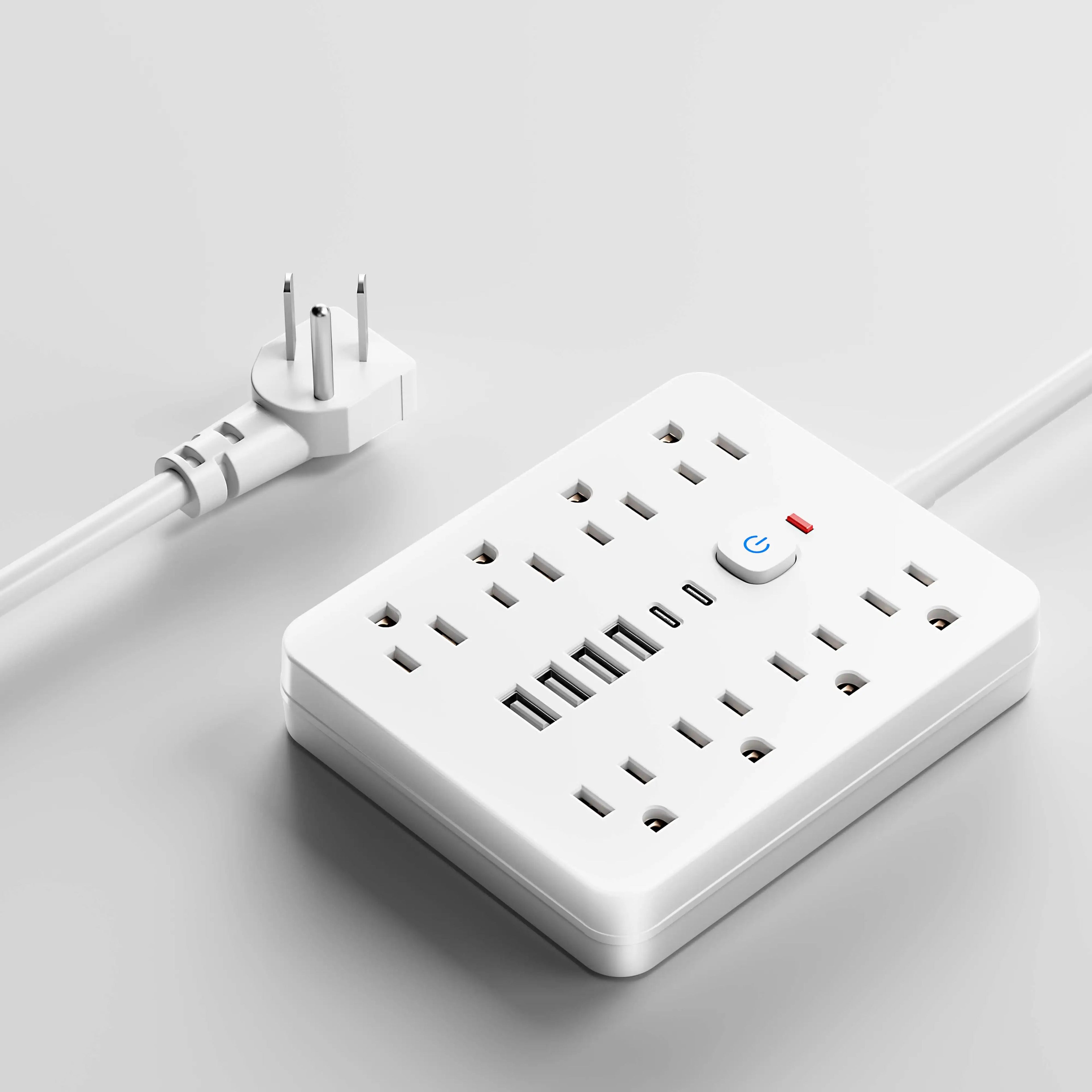 Versatile Power Hub Power Strip With Surge Protection And 8 AC Outlets And 4 USB Ports