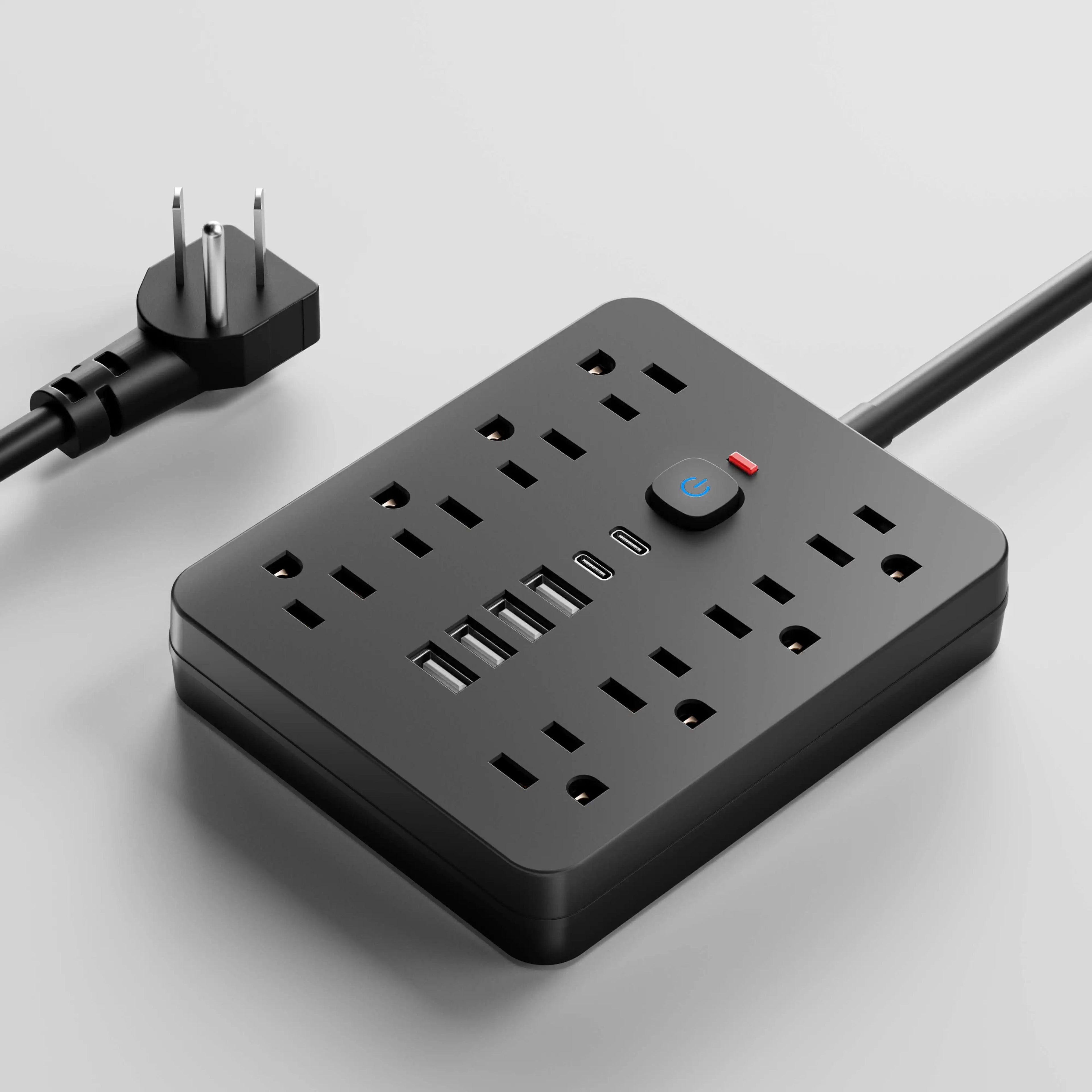 Versatile Power Hub Power Strip With Surge Protection And 8 AC Outlets And 4 USB Ports
