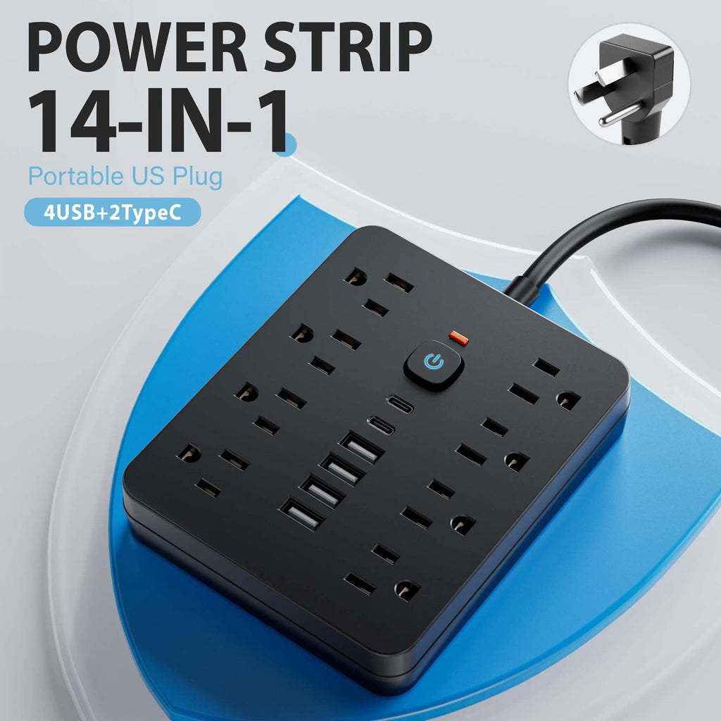 Versatile Power Hub Power Strip With Surge Protection And 8 AC Outlets And 4 USB Ports