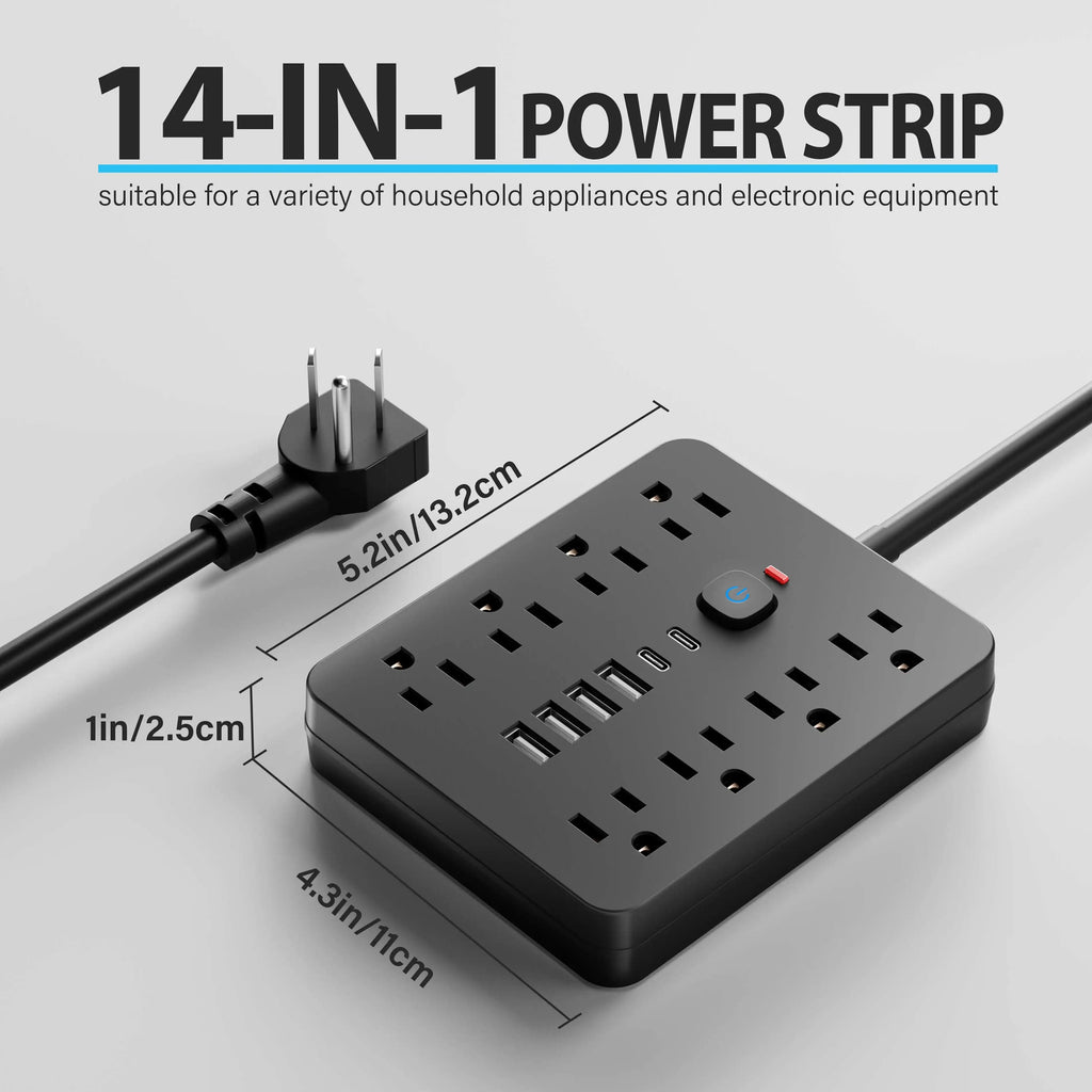 Versatile Power Hub Power Strip With Surge Protection And 8 AC Outlets And 4 USB Ports