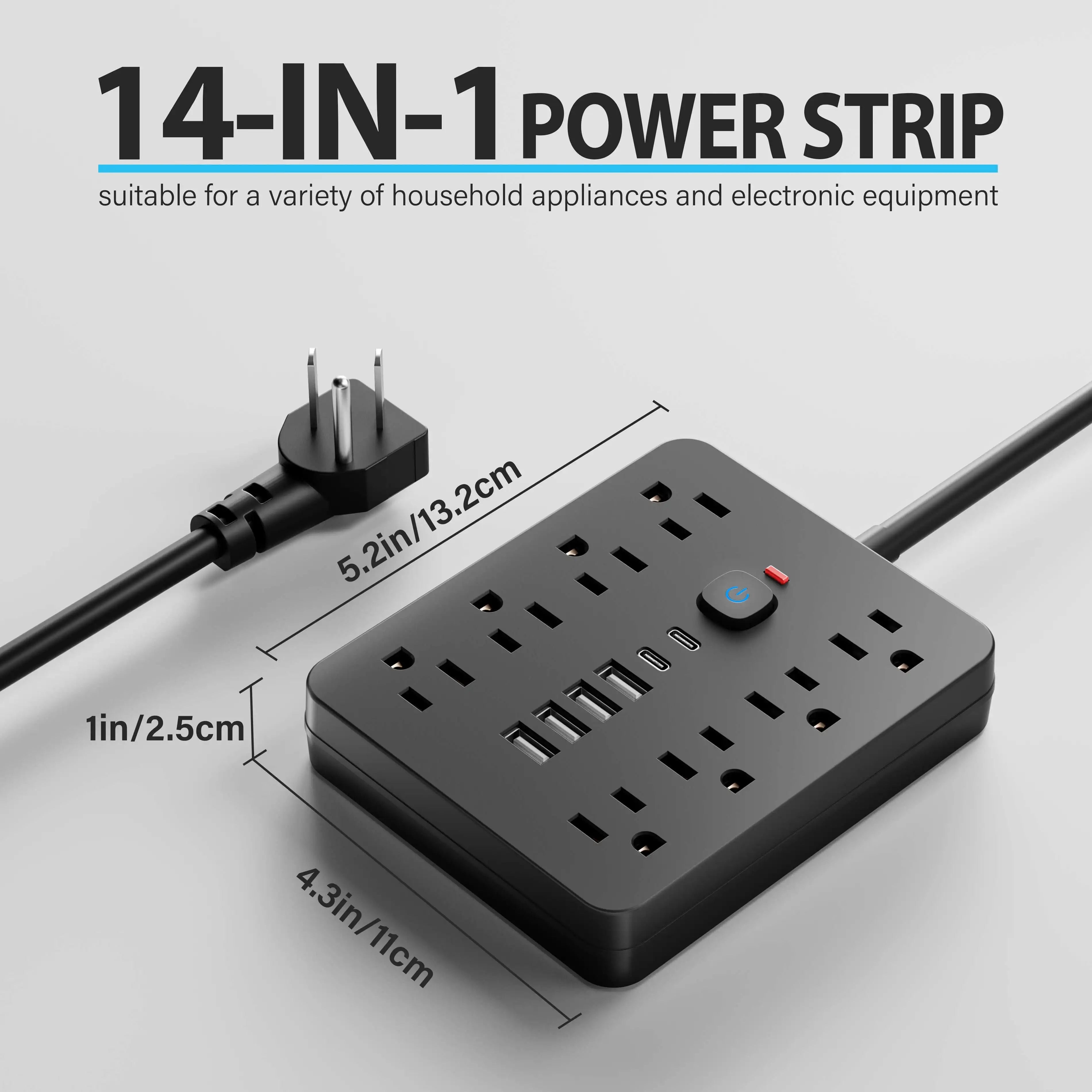 Versatile Power Hub Power Strip With Surge Protection And 8 AC Outlets And 4 USB Ports