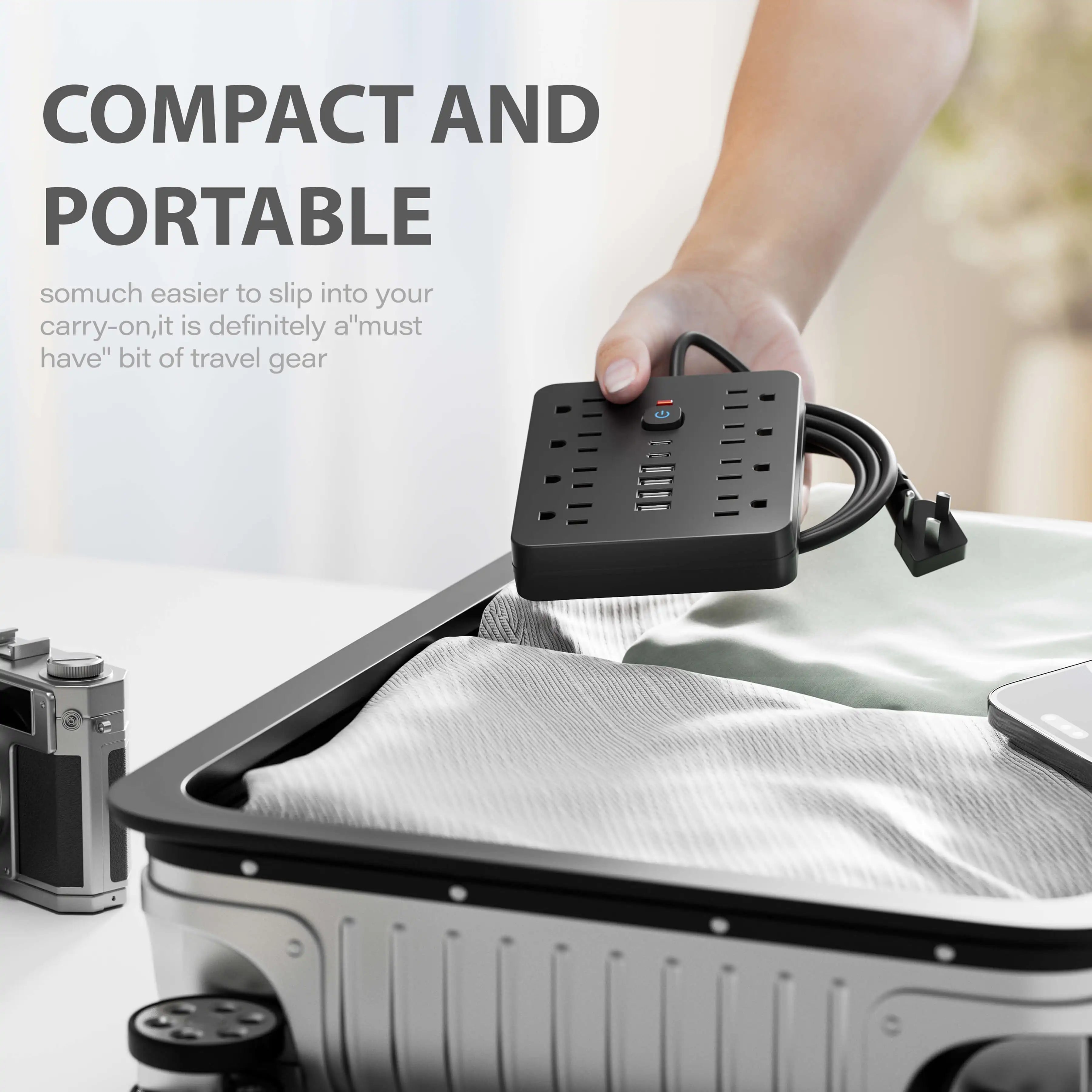 Versatile Power Hub Power Strip With Surge Protection And 8 AC Outlets And 4 USB Ports