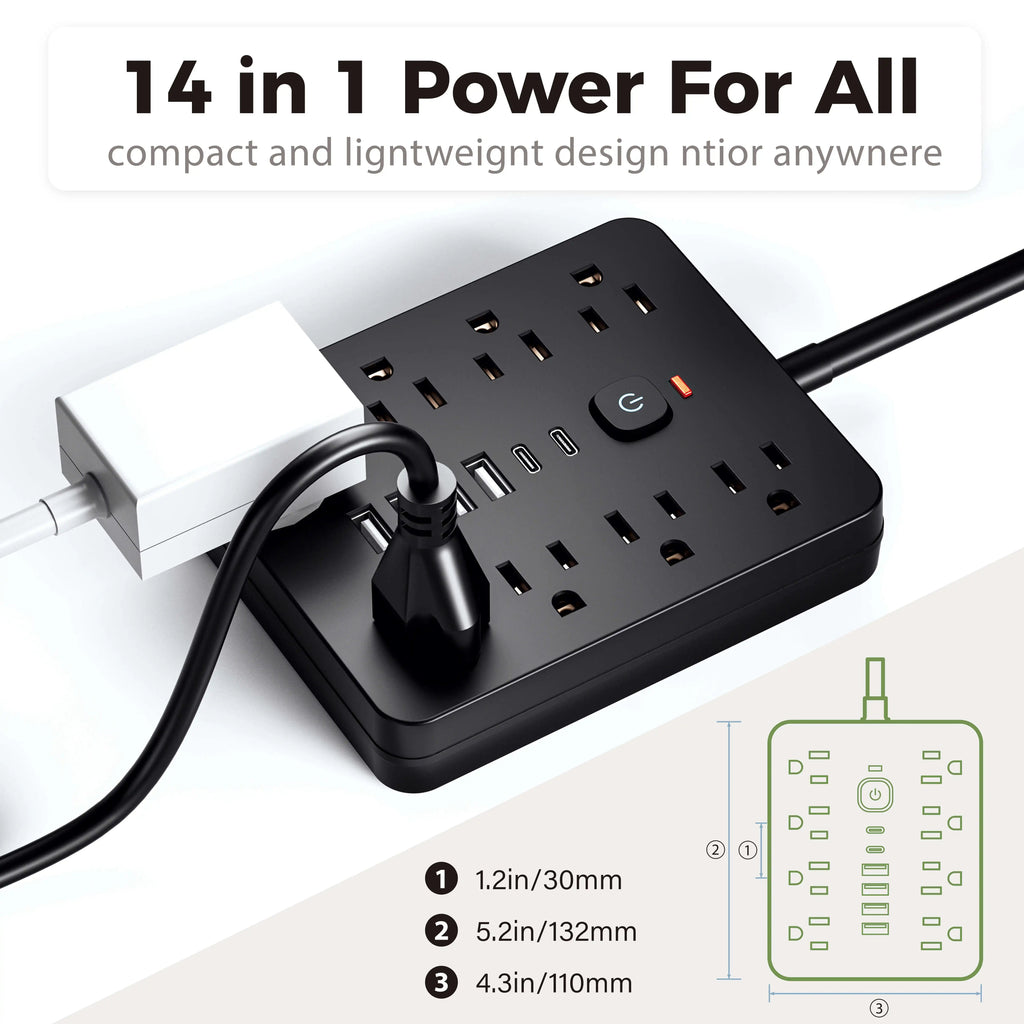 Versatile Power Hub Power Strip With Surge Protection And 8 AC Outlets And 4 USB Ports