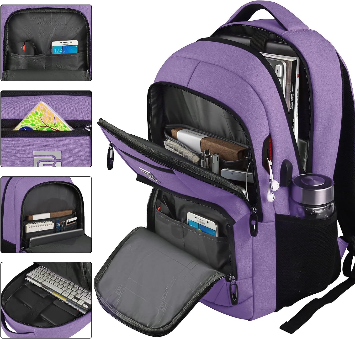 Slim Laptop Backpack With USB Charging And Anti-Theft Pocket, Water-Resistant Travel Tech